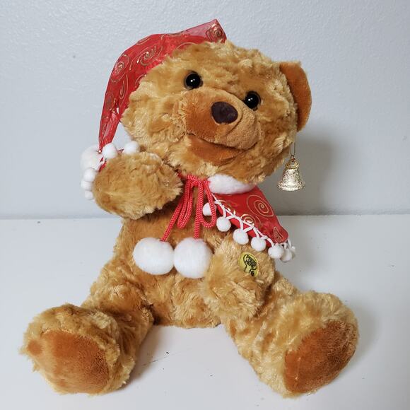 Aurora Battery Operated Christmas Bear Santa Elf Brown Teddy Bear Red Outfit - Picture 1 of 8